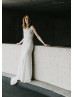 V Neck Ivory Lace Cutout Back Unique Wedding Dress
